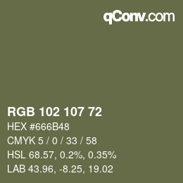 Color code: RGB 102 107 72 | qconv.com