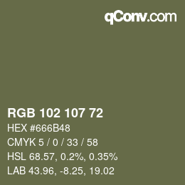 Color code: RGB 102 107 72 | qconv.com