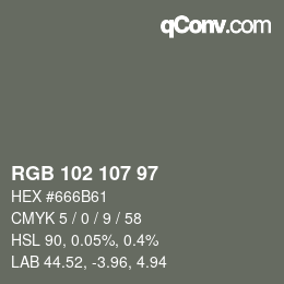 Color code: RGB 102 107 97 | qconv.com