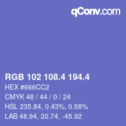 カラーコード: RGB 102 108.4 194.4 | qconv.com