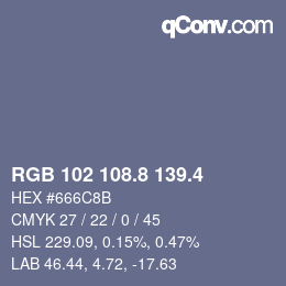 カラーコード: RGB 102 108.8 139.4 | qconv.com