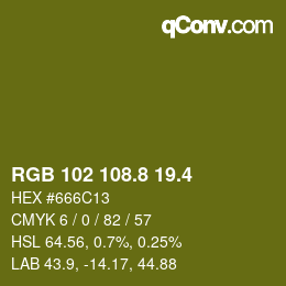 カラーコード: RGB 102 108.8 19.4 | qconv.com
