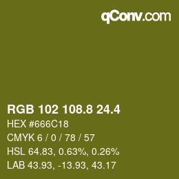 カラーコード: RGB 102 108.8 24.4 | qconv.com