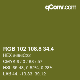 カラーコード: RGB 102 108.8 34.4 | qconv.com