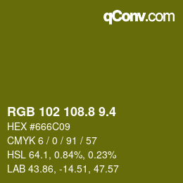 カラーコード: RGB 102 108.8 9.4 | qconv.com