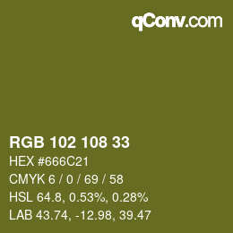 カラーコード: RGB 102 108 33 | qconv.com