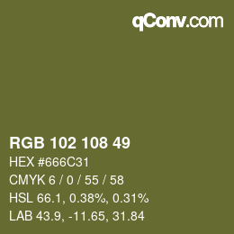 Color code: RGB 102 108 49 | qconv.com