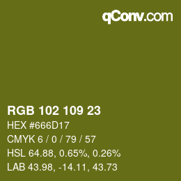 Color code: RGB 102 109 23 | qconv.com