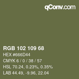 Color code: RGB 102 109 68 | qconv.com