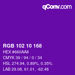 Color code: RGB 102 10 168 | qconv.com
