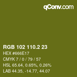 カラーコード: RGB 102 110.2 23 | qconv.com