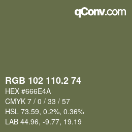 カラーコード: RGB 102 110.2 74 | qconv.com