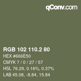 カラーコード: RGB 102 110.2 80 | qconv.com
