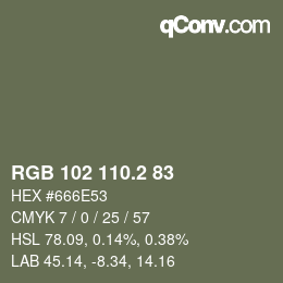 カラーコード: RGB 102 110.2 83 | qconv.com