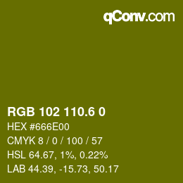 カラーコード: RGB 102 110.6 0 | qconv.com