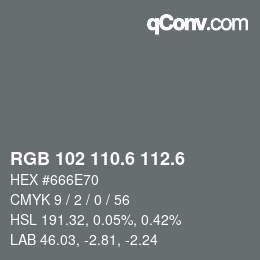 カラーコード: RGB 102 110.6 112.6 | qconv.com