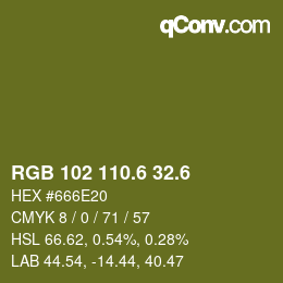 カラーコード: RGB 102 110.6 32.6 | qconv.com