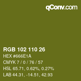 Color code: RGB 102 110 26 | qconv.com