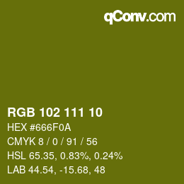 Color code: RGB 102 111 10 | qconv.com