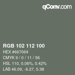 Código de color: RGB 102 112 100 | qconv.com
