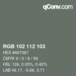 Farbcode: RGB 102 112 103 | qconv.com