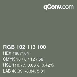 Color code: RGB 102 113 100 | qconv.com