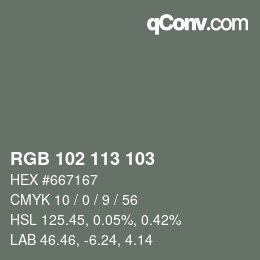 カラーコード: RGB 102 113 103 | qconv.com