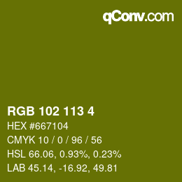 カラーコード: RGB 102 113 4 | qconv.com