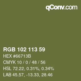 Color code: RGB 102 113 59 | qconv.com