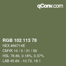 Color code: RGB 102 113 78 | qconv.com