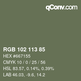 Color code: RGB 102 113 85 | qconv.com