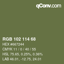 Color code: RGB 102 114 68 | qconv.com