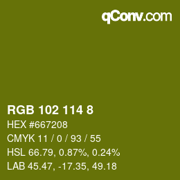 Color code: RGB 102 114 8 | qconv.com
