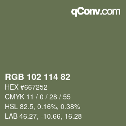 Color code: RGB 102 114 82 | qconv.com