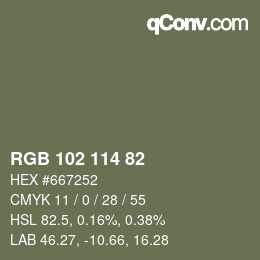 颜色代码: RGB 102 114 82 | qconv.com