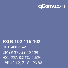 Color code: RGB 102 115 162 | qconv.com