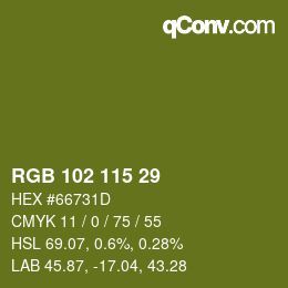 Color code: RGB 102 115 29 | qconv.com