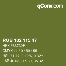Color code: RGB 102 115 47 | qconv.com