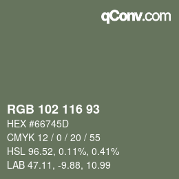 Color code: RGB 102 116 93 | qconv.com