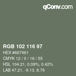 カラーコード: RGB 102 116 97 | qconv.com
