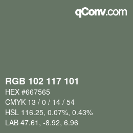 Color code: RGB 102 117 101 | qconv.com