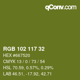 Color code: RGB 102 117 32 | qconv.com