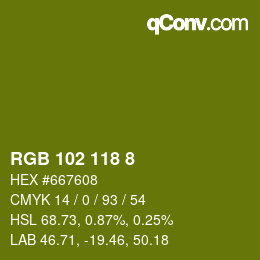 カラーコード: RGB 102 118 8 | qconv.com