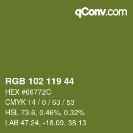 Color code: RGB 102 119 44 | qconv.com