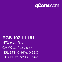 Color code: RGB 102 11 151 | qconv.com
