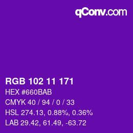 Color code: RGB 102 11 171 | qconv.com