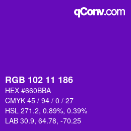 Color code: RGB 102 11 186 | qconv.com