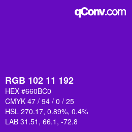 Color code: RGB 102 11 192 | qconv.com