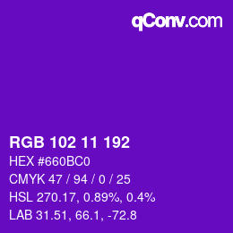 Color code: RGB 102 11 192 | qconv.com