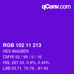 Color code: RGB 102 11 213 | qconv.com